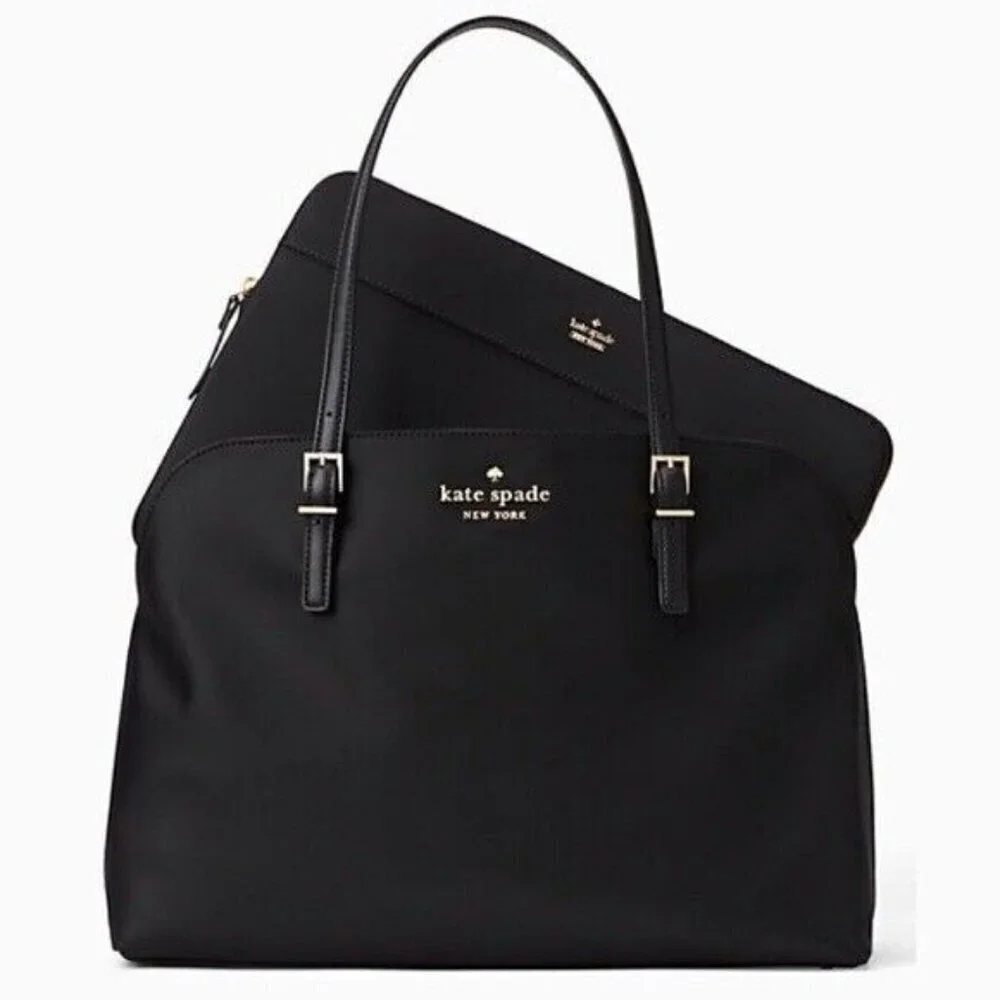 Kate Spade Large Laptop Tote Womens Black Nylon Leather Shoulder Bag Marybeth